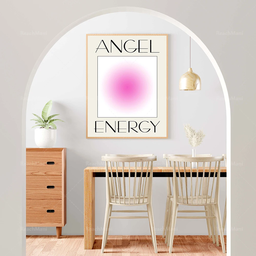 

Angel energy print poster wall art retro gradient color home decoration wall print inspirational halo print, retro art pink holo