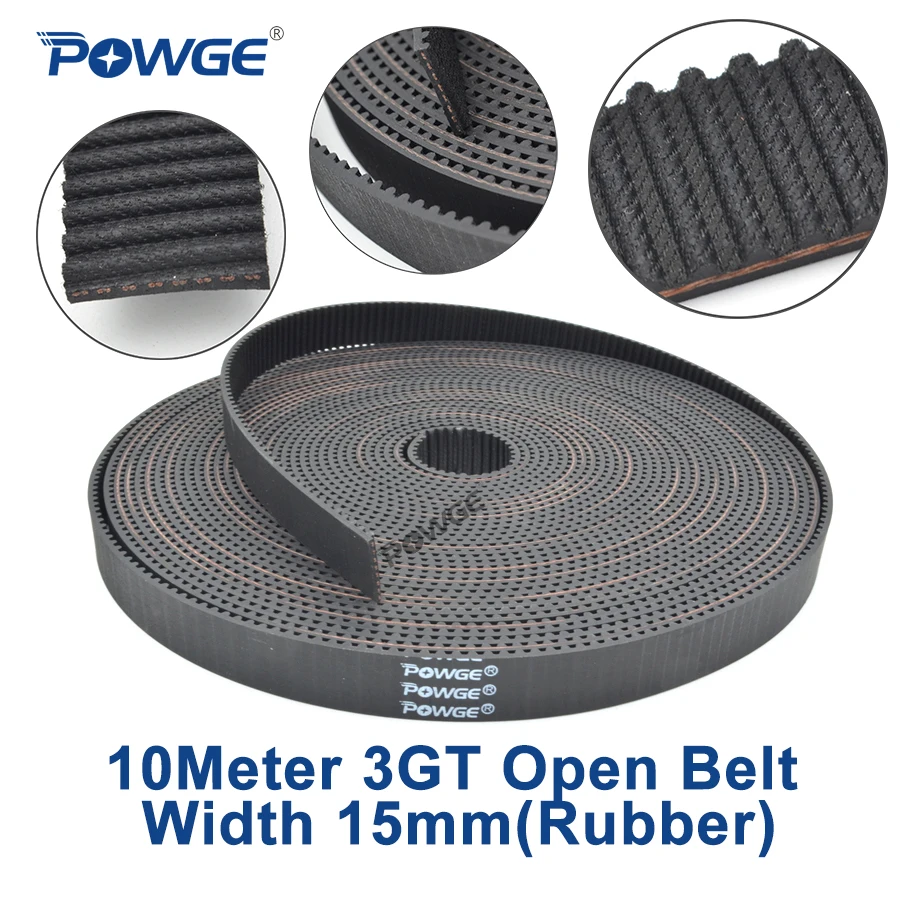 

POWGE 10meters GT 3MGT 3GT Open Synchronous Timing belt 3GT 15 Width 15mm 3GT-15 Rubber 3KC GT3 pulley Small Backlash 3D printer