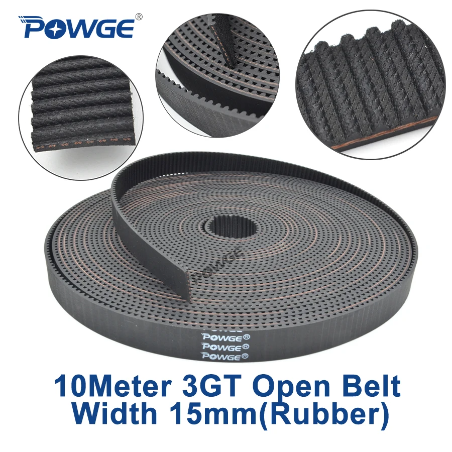 POWGE 10meters GT 3MGT 3GT Open Synchronous Timing belt 3GT 15 Width 15mm 3GT-15 Rubber 3KC GT3 pulley Small Backlash 3D printer