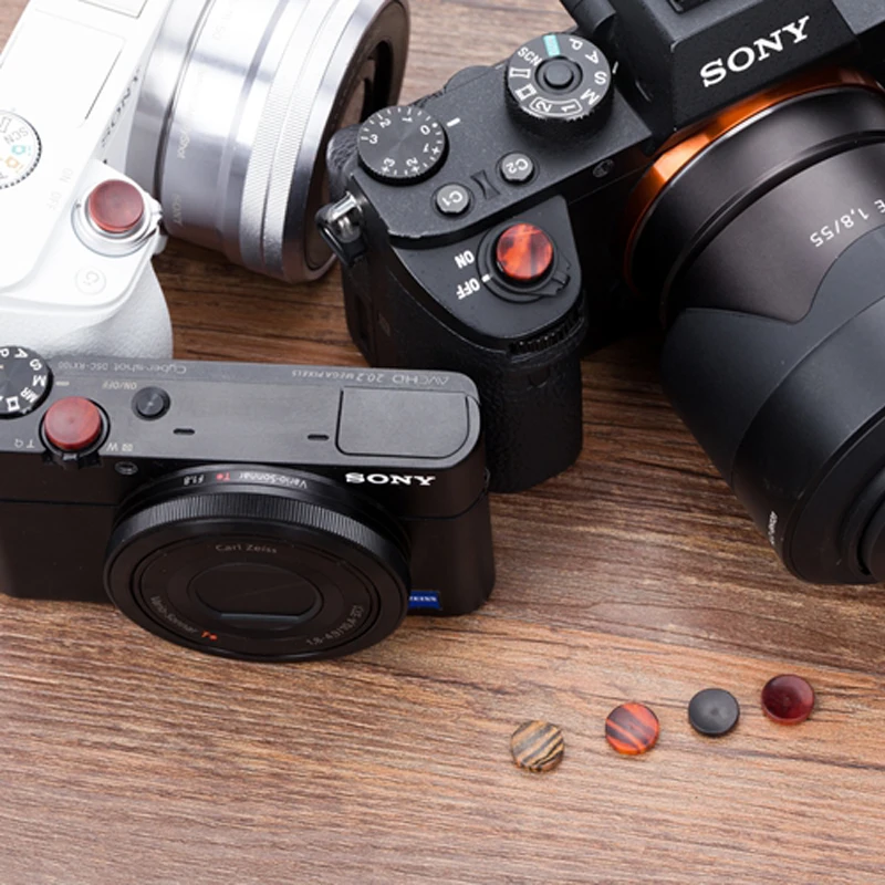 Handmade Original Sandalwood+Double-sided Tape Camera Shutter Button Sticker For Sony Black Card Micro Single RX100M567A7MR3 7R4