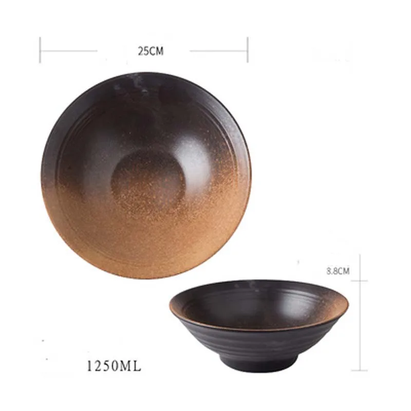Household Large Ceramic Soup Bowl Creative Japanese Style Bowl Ramen Beef Noodle Noodle Bowl 25cm