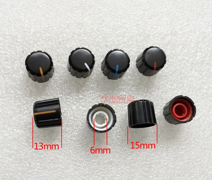 

60pcs rotary potentiometer plastic knob cap / mixer console volume audio switch knob knurling shaft / flower shaft 6mm 13*15mm