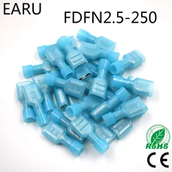 FDFN2-250 FDFN2.5-250 NYLON brass Female Insulated Spade joint Cable Wire Connector 100PCS suit 1.5-2.5mm2 16-14AWG FDFN Plug