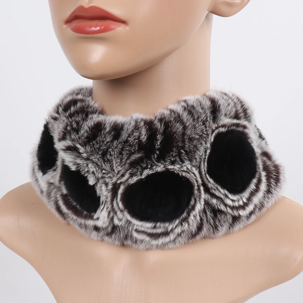 Damen Elastischer Blumen-Schal aus echtem Rex-Kaninchenfell, Natürlich Warmer Rex-Kaninchenfell-Stirnband, Damen Winter Echt-Rex-Kaninchenfell-Schals – Detail 7