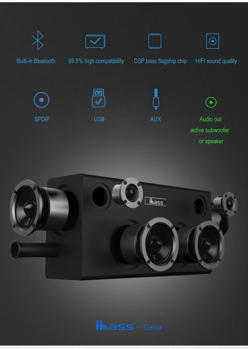 IBASS GaGa Bluetooth Speaker Wooden Speaker Car Outdoor Home 6-unit Speaker TV Computer Audio support Cell Phone Coaxial AUX USB