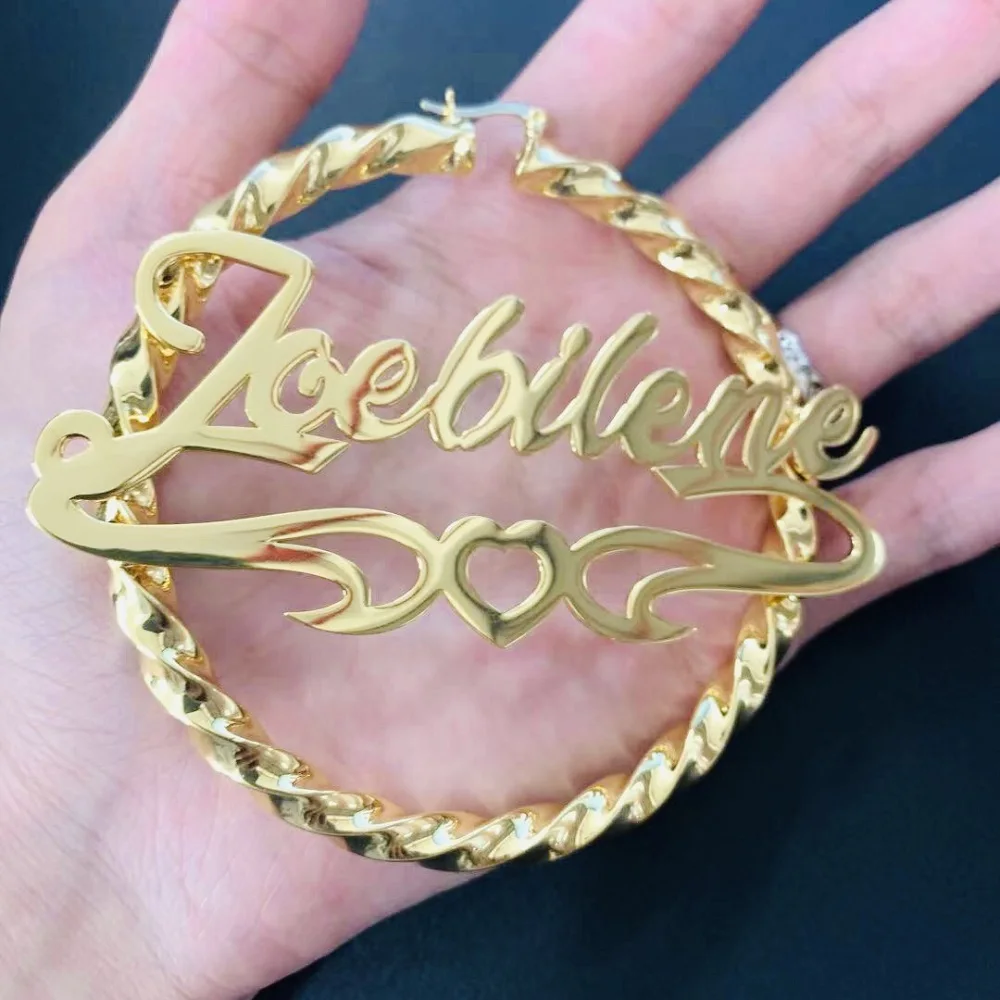 Customized Name Earrings Personalized Name Earrings With Heart Stainless Steel Earrings Letter Custom Name Hoop Earrings Jewelry