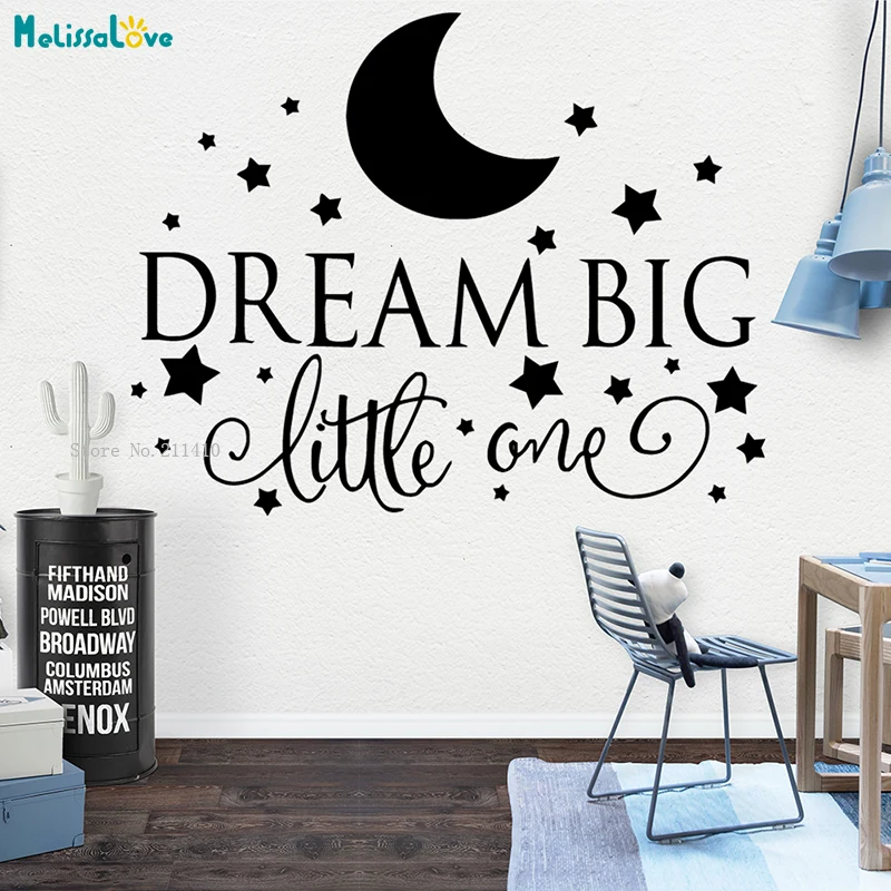 Cartoon Dream Big Little One Vinyl Quotes Wall Stickers Decor For Baby Kids Room Decor Lovely Decal Removable YT4796