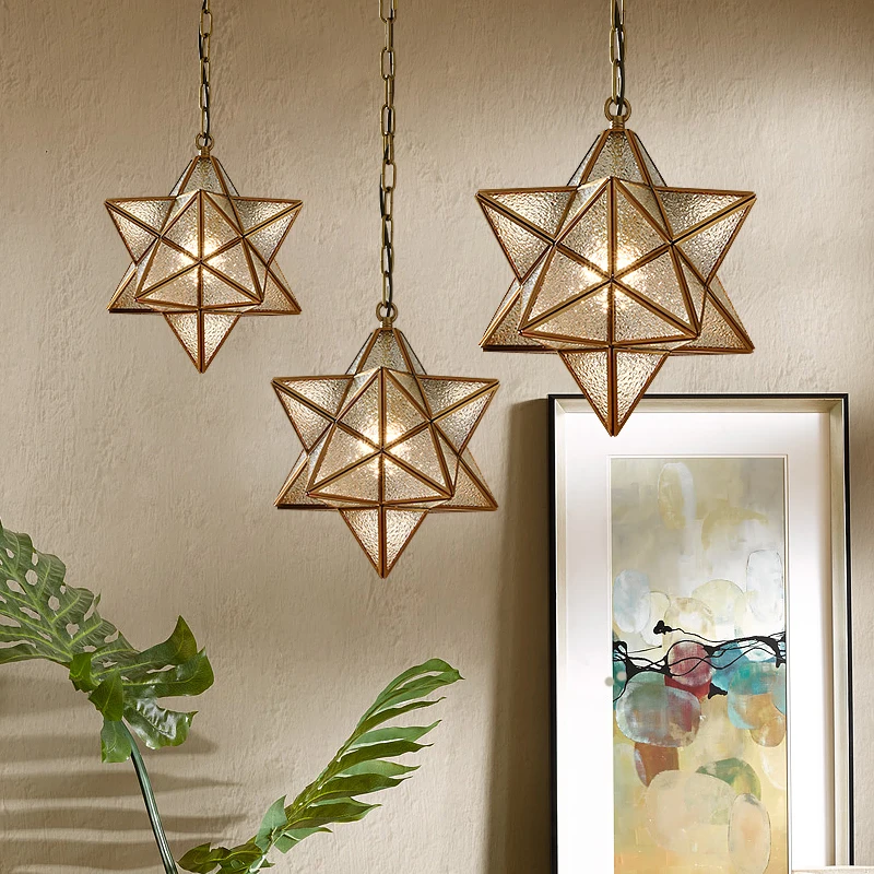 

Copper Star Hanging Pendant Lights For Bedroom Kitchen Fixtures Glass Pendant Lamp Interior Brass Lights For Hallway Dining Room