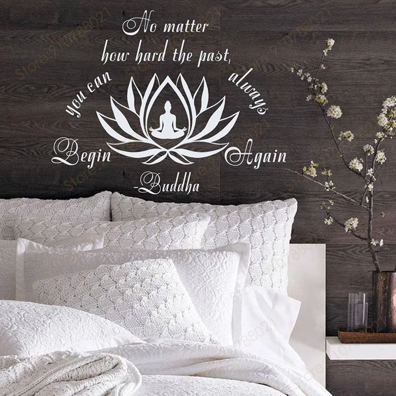 Wall Decal Quote No Matter How Hard The Past Yoga Studio Stickers Vinyl Home Decoration Room Buddha Lotus Meditation Murals S531