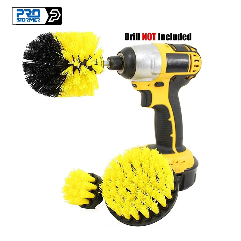 3Pcs/Set Electric Scrubber Brush Drill Brush Kit Plastic Round Cleaning Brush for Carpet Glass Car Tires BIY Bits by PROSTORMER