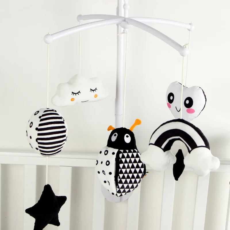 Baby Mobile Rattles Toy Newborn Music Box Black and White Animal Bed Bell Infant Crib Clockwork Mobile Hanging Toys 0 12 Months