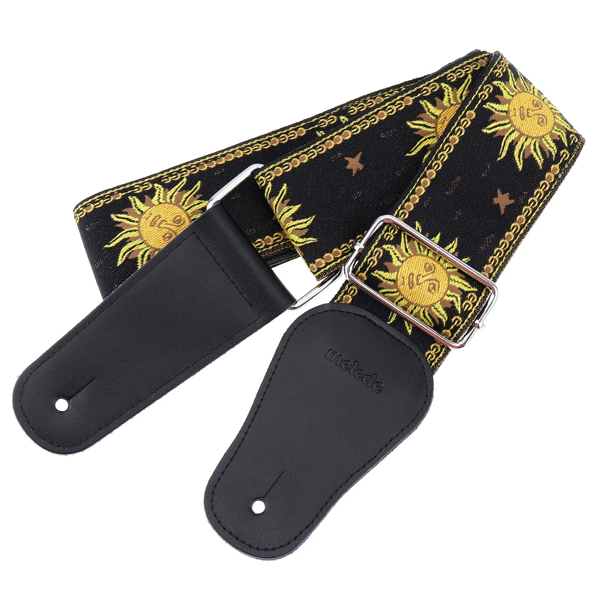 Jacquard Weave Duplo Tecido Guitar Strap, Sun Flower Pattern, couro genuíno termina com para baixo elétrico acústico