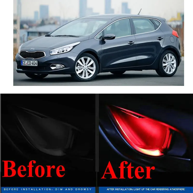 

4pc CF style stickers on cars interior inside door handle atmosphere lamp for Kia rio ceed sportage cerato sorento soul Carens