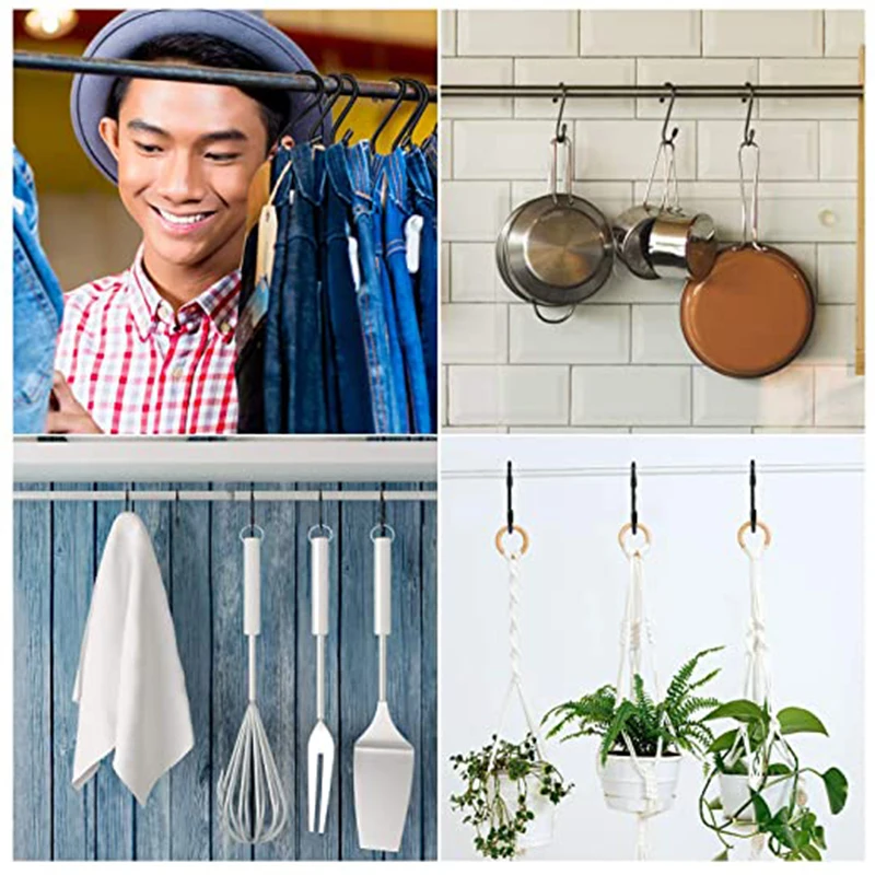 Black S Hook Kitchen Organizer Pot Rack Garden Hanging Clasp Bags Clothes Towel Closet Rod Hanger Hooks S-Shape Hanger Organizer