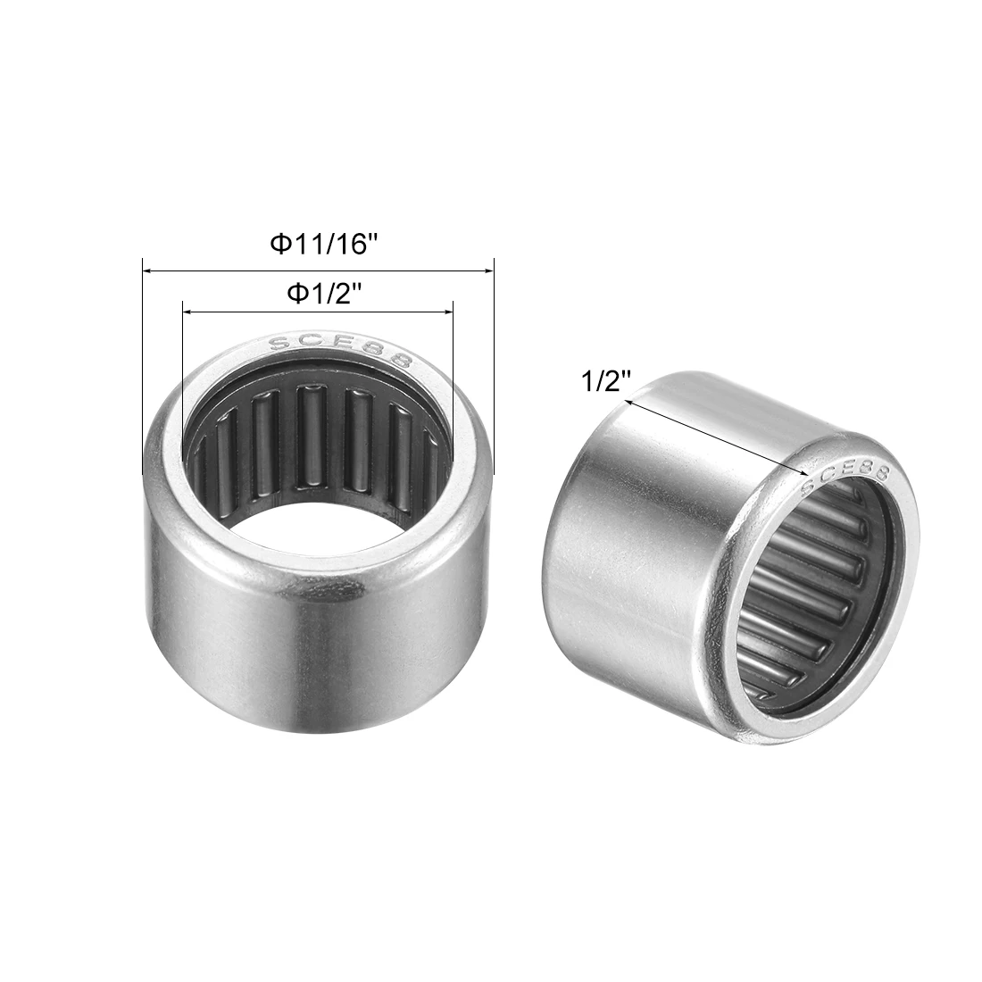 Uxcell 5pcs SCE88 Needle Roller Bearings 1/2-inch Bore 11/16-inch OD 1/2-inch Width Chrome Steel Open End