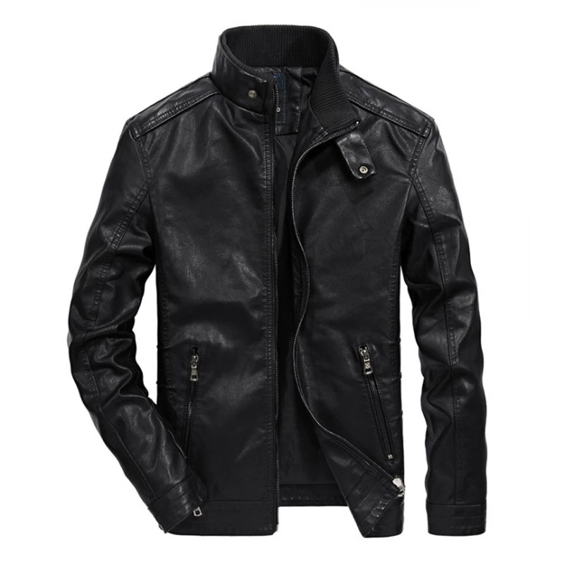 

New arrival Men Casual Leather Jacket Stand Collar Motorcycle Leather Jackets Coats Slim Fit Zippers Biker Jacket Male