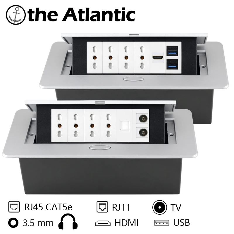 Desktop Socket With USB Recessed Power Strip Socket RJ45 TV HDMI Slow Pop Up Table Outlets Italy Chile Socket Electrical Outlets