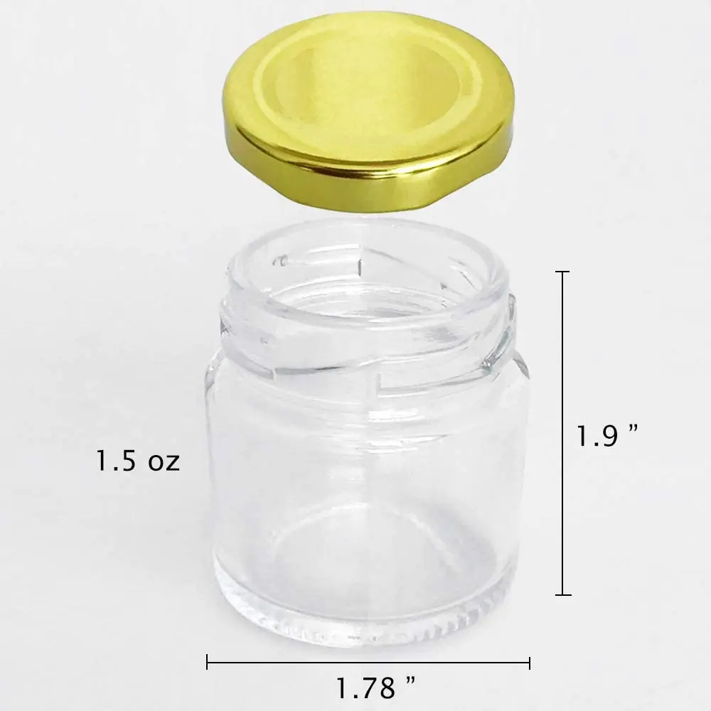 Glass Jars with Gold Lids, Mini Mason Jars for Gifts, Crafts, Wedding, Spice, Extra Chalkboard Labels, Tags String