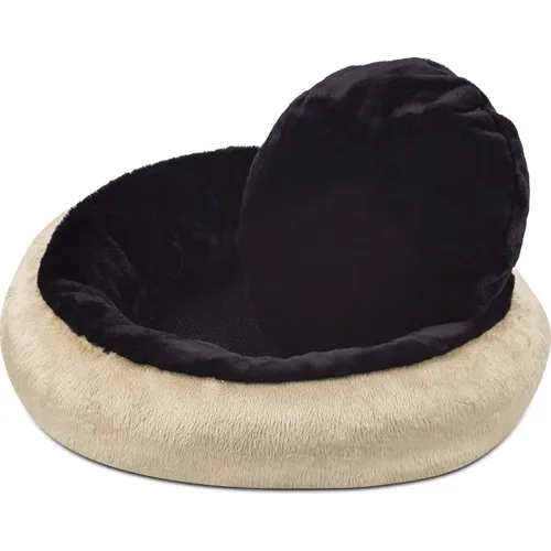 Sleepmax Lux Round Decorative Washable Non-Slip Tabanlıçift Color Cream-Black Plush Cat Dog Bed