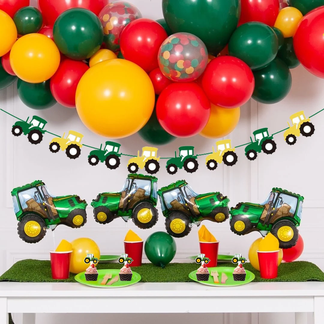 1 conjunto de balões infláveis com tema de fazenda, balões verdes, para decoração de festa de feliz aniversário infantil, escavadeira, banner veicular