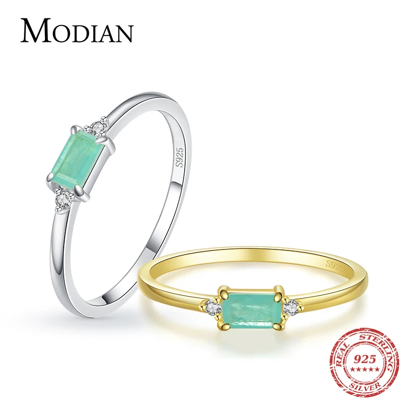 Modian Charm Luxury Real 925 Stelring Silver Green Tourmaline Fashion Finger Rings For Women Fine Jewelry Accessories New Bijoux