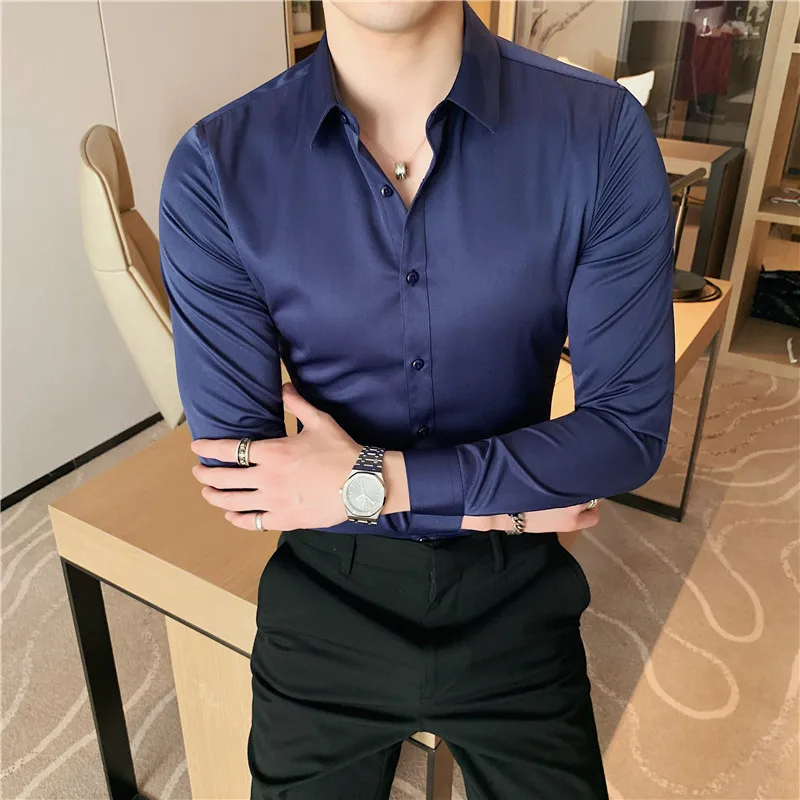 Plus Size S-7XL High Quality Men Dress Shirt 2024 Autumn Long Sleeve Solid Business Slim Shirts Homme Dress Social Casual Shirt