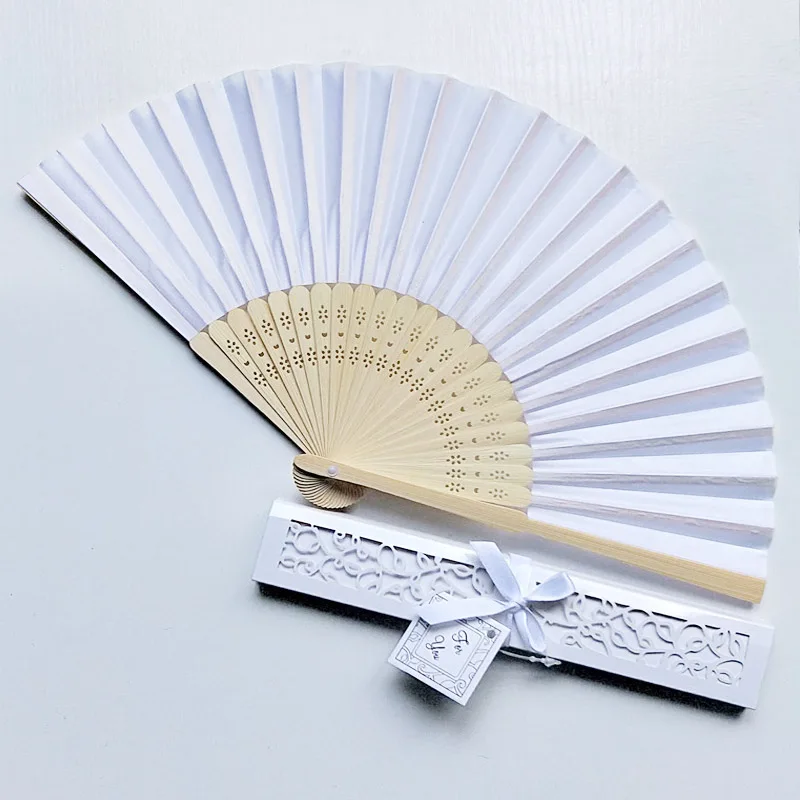 

100pcs Personalized Engraved Ladies Folding Hand Silk Fan Dance Fold Vintage Fans With Gift Box Customized Wedding Party Favors