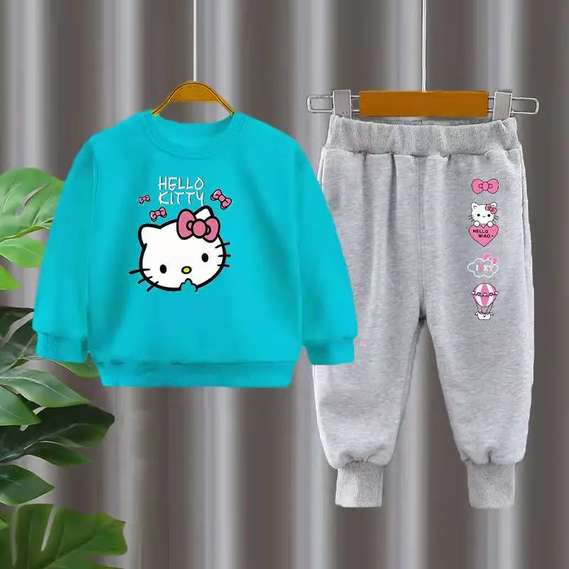 

Hello Kitty Kid's New Product Long-sleeved + Trouser Suit Girls Cartoon Casual Top + Sports Pants Two-piece Children's Clothes