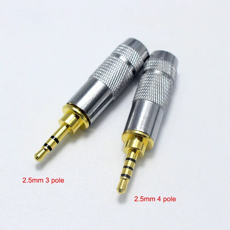 2.5mm Earphone Plug Audio Jack 3 Pole 4 Pole Stereo Headset Metal Golden Plated Copper Soldering 6.0mm Wire Hole Line Connector