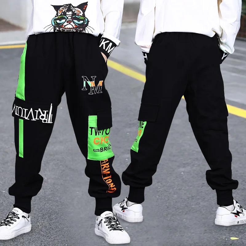 Kids Harem Pant Loose Trousers for Teenagers Children Joggers Pants with Big Pockets Letter Print Kids Clothes Boys 8 To 12