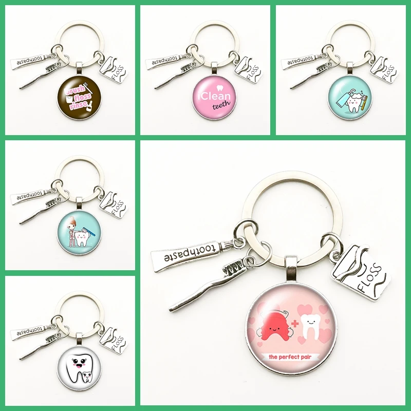 

Fashion Cute Tooth Cleaning Promotion Keychain Dentist Souvenir Key Ring Charm Bag Jewelry Souvenir Boyfriend Gifts for Women