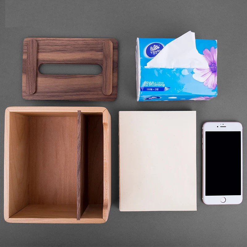 Wooden Facial Tissue Box Car Hotel Rectangle Shaped Tissue Container Towel Napkin Organizer Multifunctional Storage Box Walnut