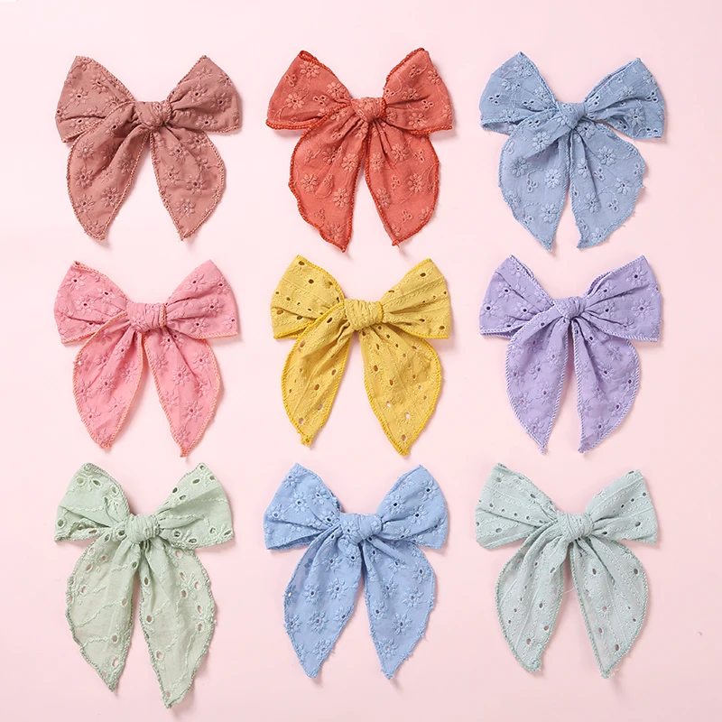 

4.8" Baby Embroider Lace Hair Bow With Clips,Newborn Curled Edge Hair Bow Nylon Hair Bands for Girls Hairpins Toddler Barrettes