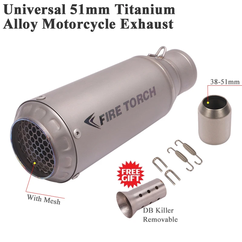 Universal Motorcycle FIRE TORCH Exhaust Pipe Titanium Alloy Escape For CBR1000RR S1000RRR Z1000SX MT09 Modify Muffller DB Killer