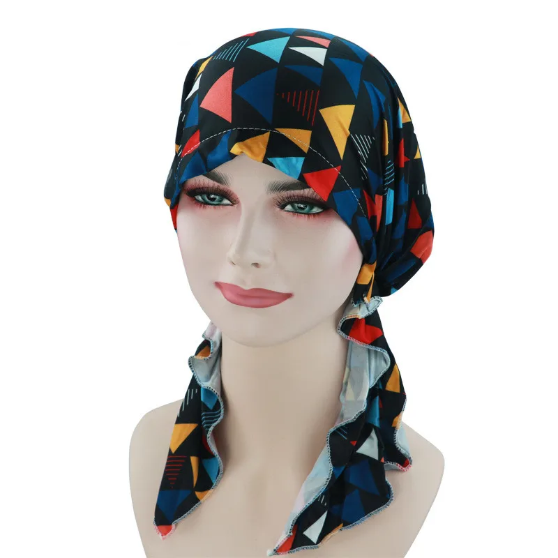 Muslim Women Silky Turban Hat Pre-Tied Cotton Chemo Beanie Caps Bandana Headscarf Head Wrap Cancer Headwear Hair Accessories