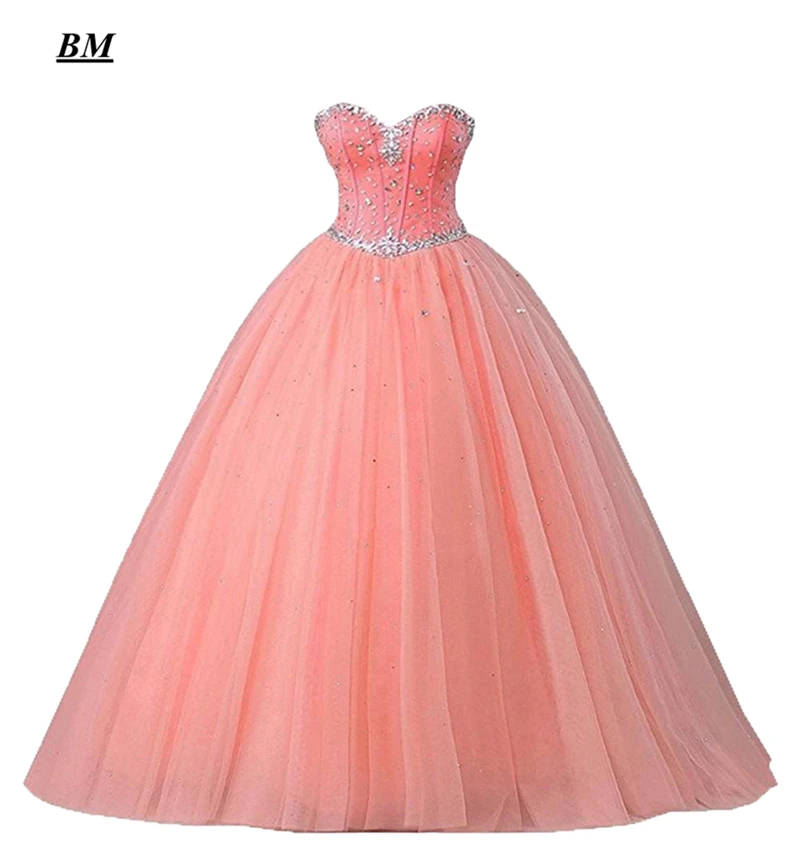 2021 Newest Red Tulle Quinceanera Dresses Ball Gown Beading Sweet 16 Dresses Formal Prom Party Gown Vestido De 15 Anos BM69