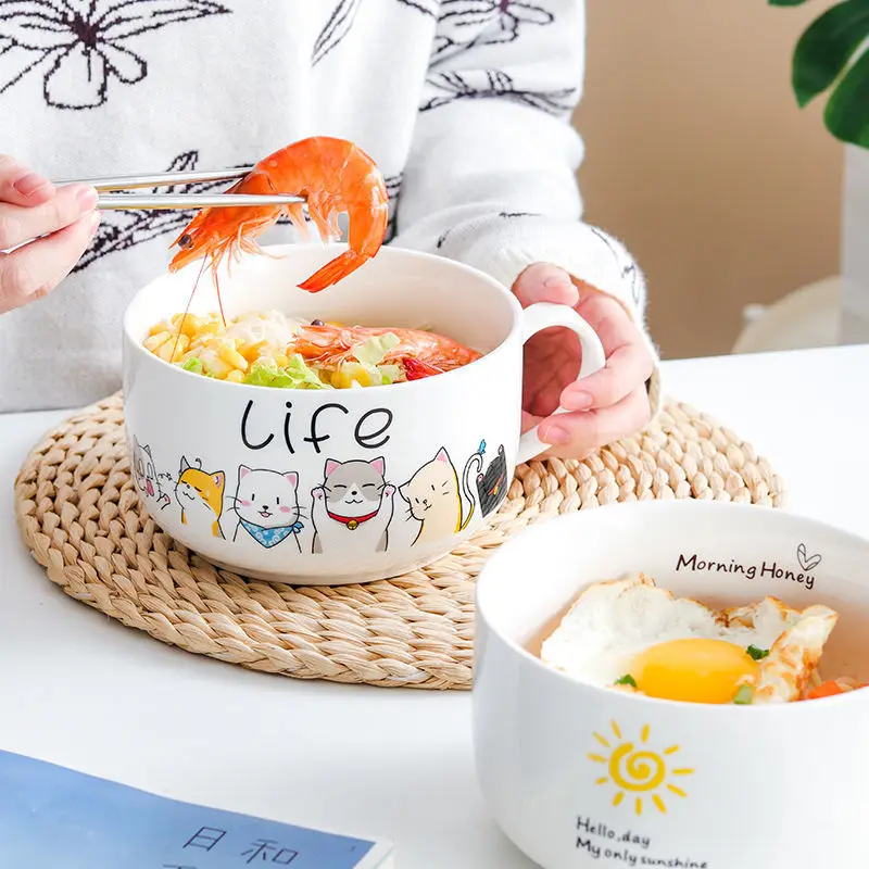 Creativity Lid Ceramics Bowl cartoon animal Type Room Student Office Super Large Japanese Cup lunch Instant Noodle Porridge Bowl