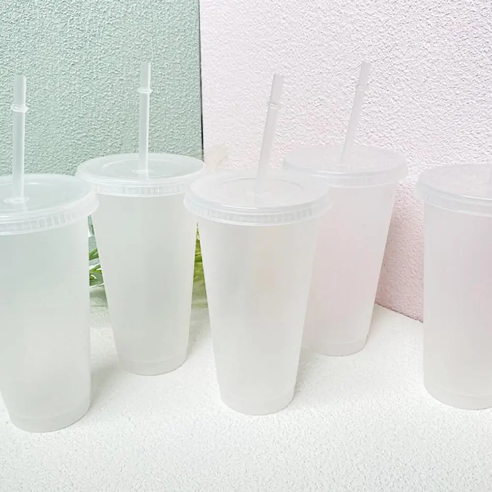 5Pcs/set 500ml/700ml Water Cup Food Grade Anti-deform PP Water Straw Cup with Lid Portable Plastic Cup