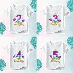 Cute Mermaid Princess Happy Birthday Girls T shirt 1 2 3 4 5 6 7 8 9 Years Kids Clothes Party Children T-shirt Baby Tops,HKP2614