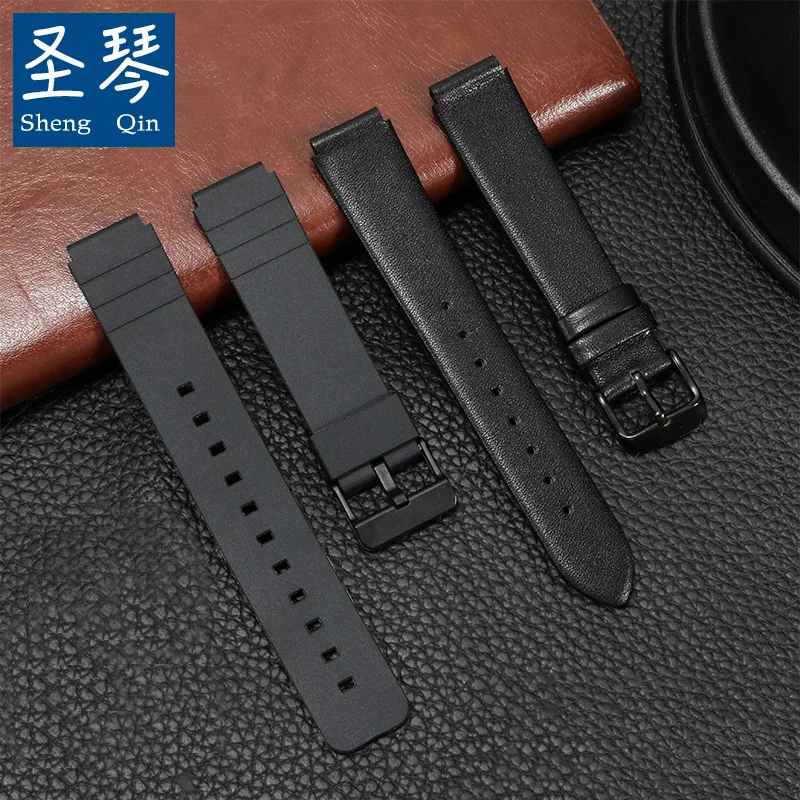 

16mm Soft Silicone Wristband Black Pin Buckle StrapGenuine Leather Watchband For Huawei B6 B3 Sport Smart Watch Chain