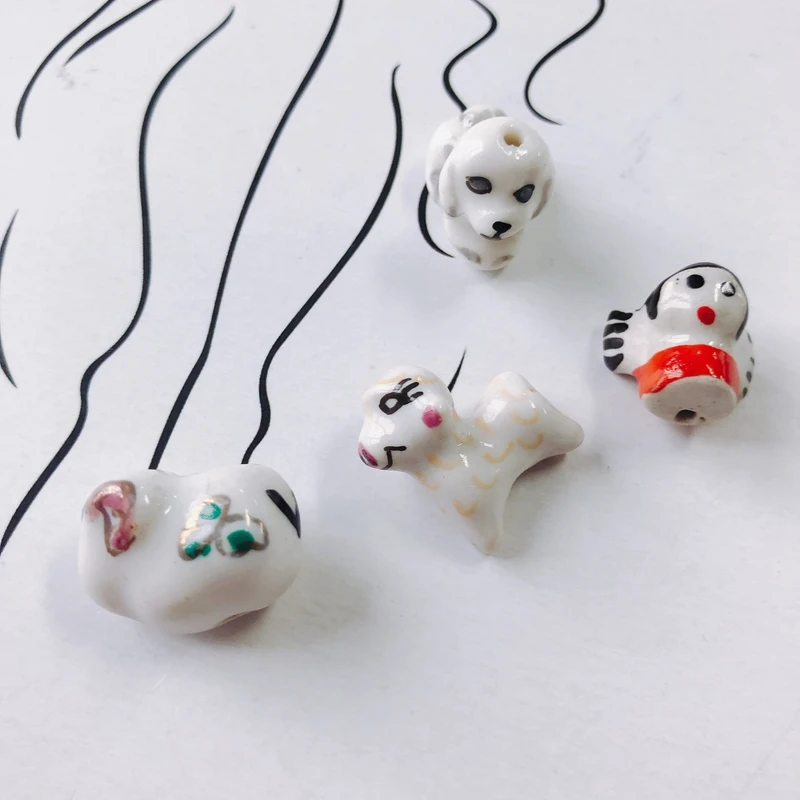 DIY jewelry accessories wholesale cute cartoon sheep puppy penguin skull ceramic hand drawn pendant earring accessories