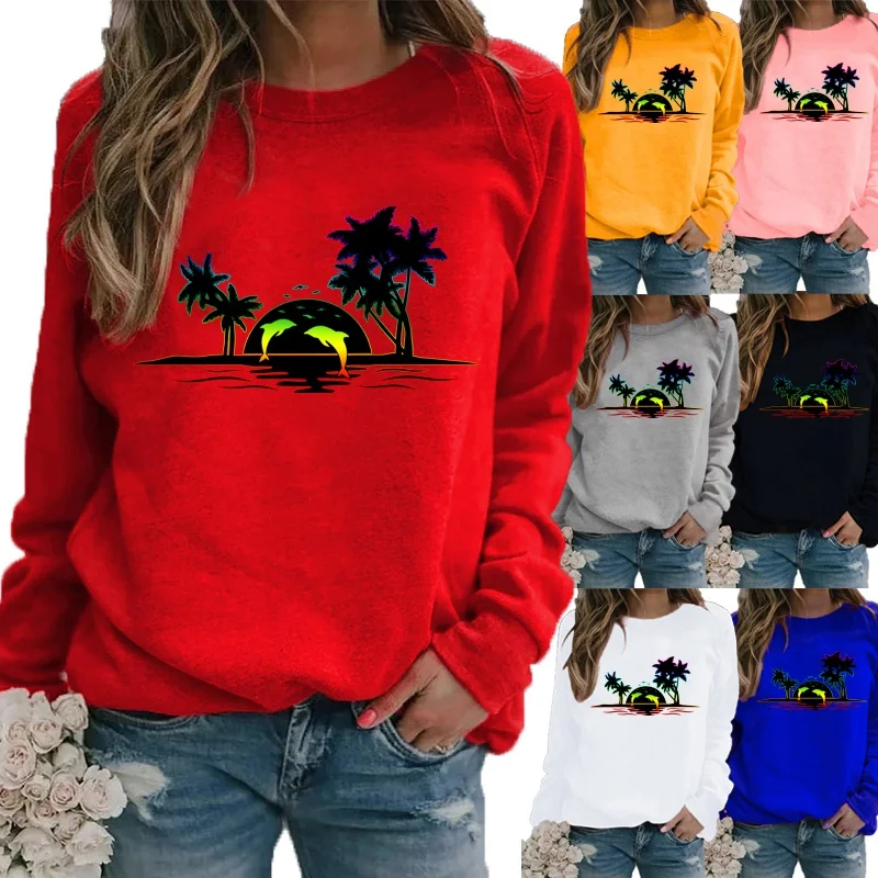 

Auttumn and Winter Sweater Solid Color Fashion Printing Motion Long Sleeve Ladies Pullover Casual Shirt Plus Size Graphic Tee