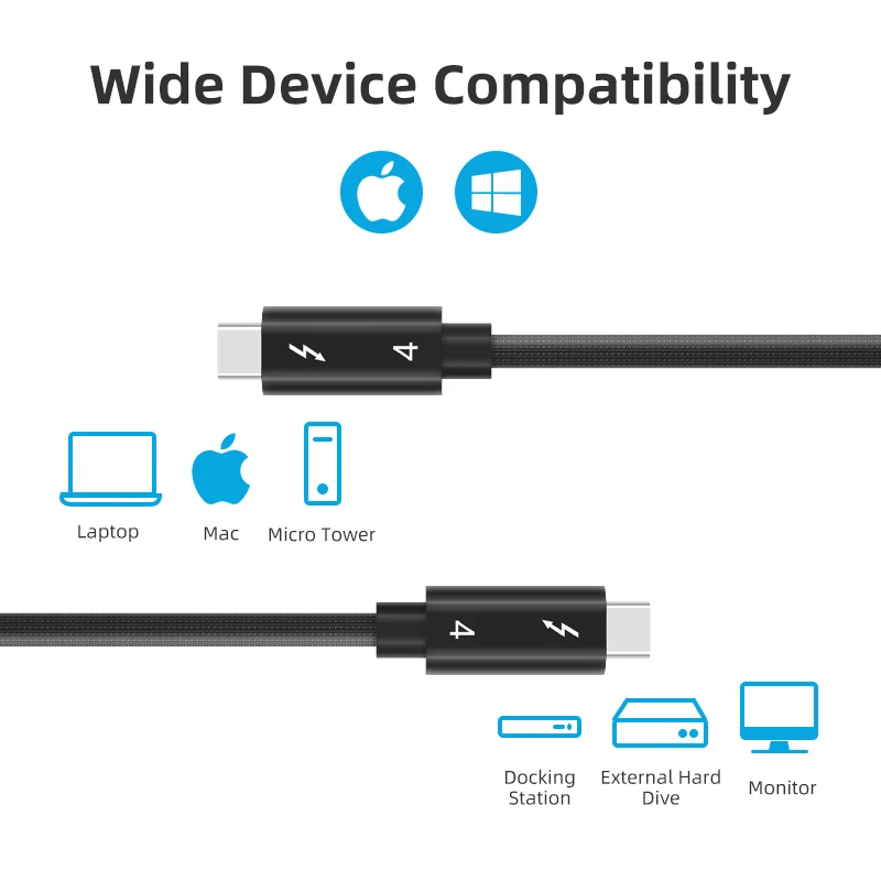 USB Type-C cable Thunderbolt 4 data cable nylon braided fast charging cable charging data PD 100W support 8K display output