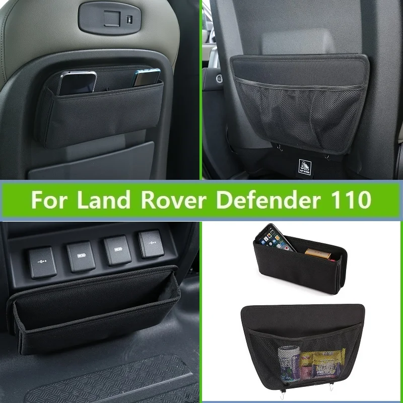 Black Cotton For Land Rover Defender 110 2020 Car Front Seat Back Storage Box Storage Net Pocket Rear Exhaust Outlet Storage Box