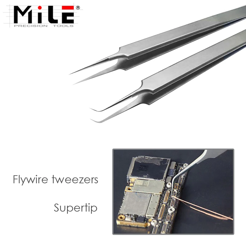 MILE Ultra Precision Tweezers Swiss Technology Stainless Steel Curved FlywireTweezers Pliers with Fine Tip Supper Sharp Needle