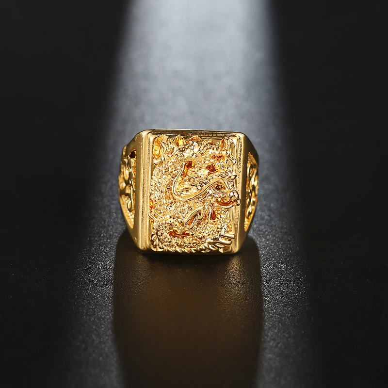 Dragon Ring For Men Punk Gold Color Ring Resizable Finger Jewelry