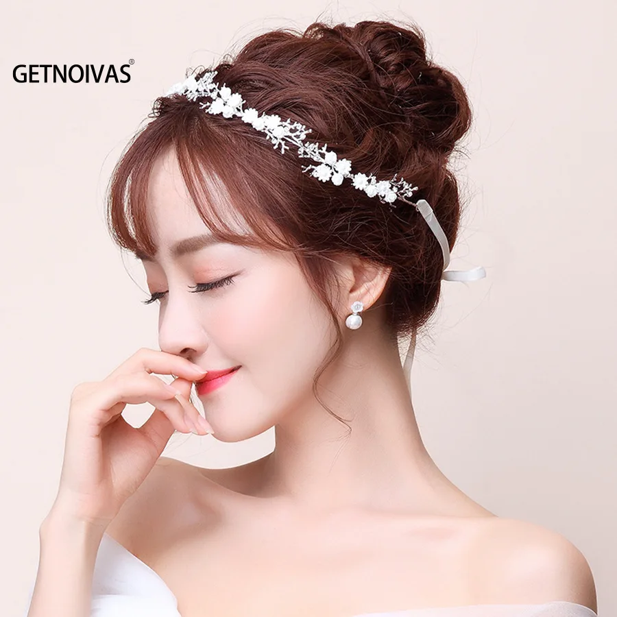 GETNOIVAS Bridal Gold/Silver Color Flower Ribbon Hairband Headband Women Headpiece Tiara Wedding Bridal Hair Jewelry Accessories