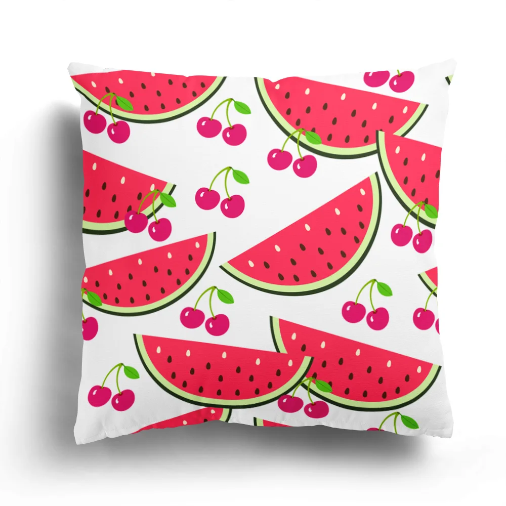 Cartoon fruit series banana watermelon pineapple cherry short plush pillowcase cushion cover home decoration sofa pillowcase