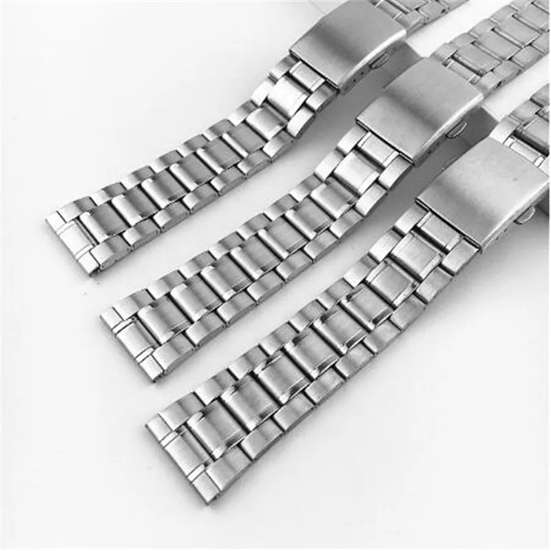 Bracelet de montre en acier inoxydable, 12/14/16/18/20/22mm, couleur argent, métal, avec fermoir pliant, pour hommes et femmes