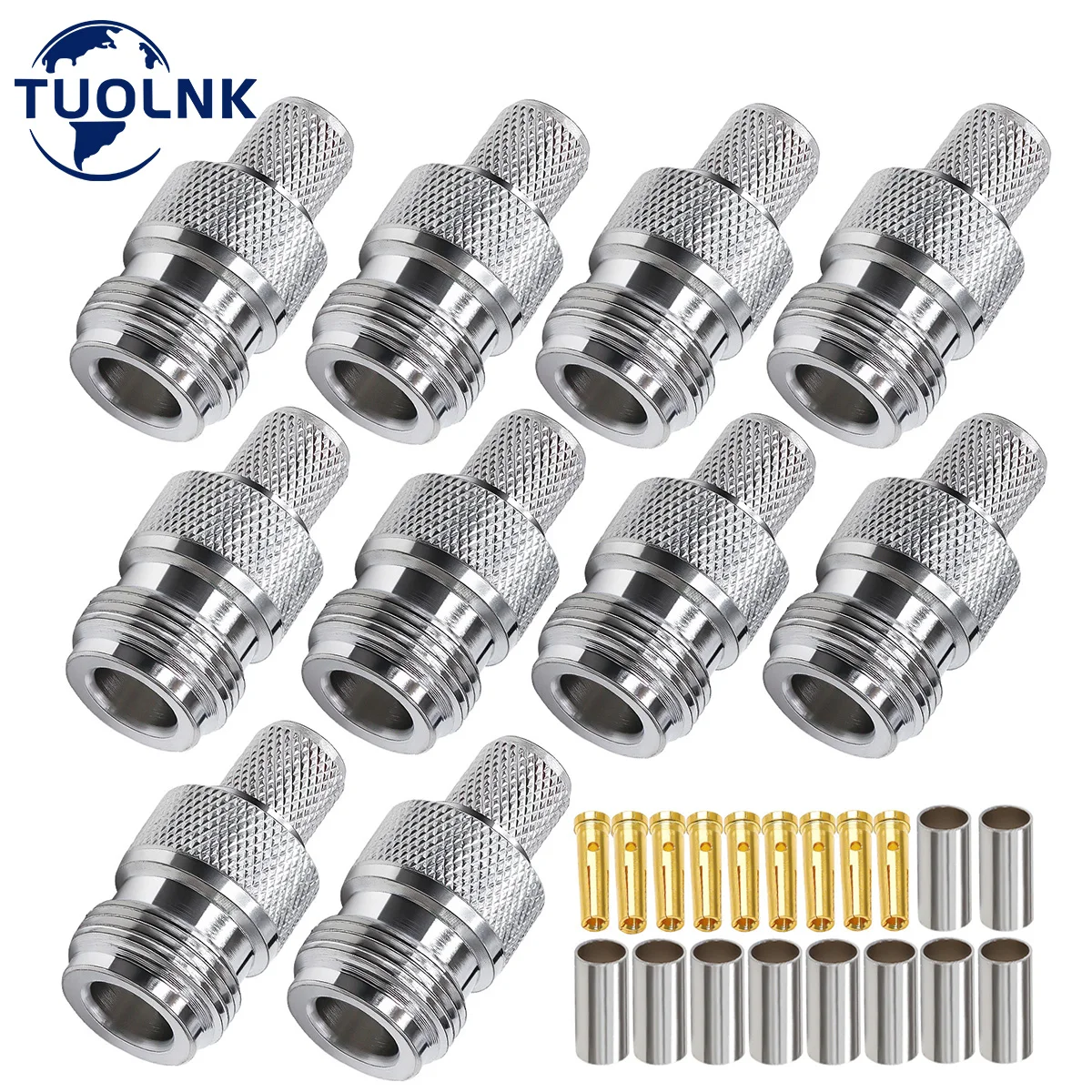 N Female Crimp Connector N Type Jack Coax Straight Connector Low Loss 50 ohm for LMR400 RG214 RF Coaxial Cable